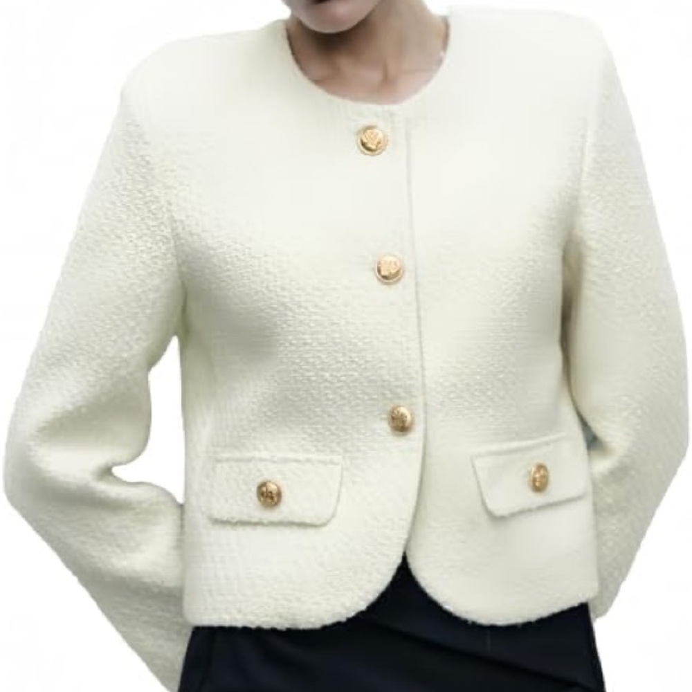 Chic Women's Cream Blazer with Gold Accents